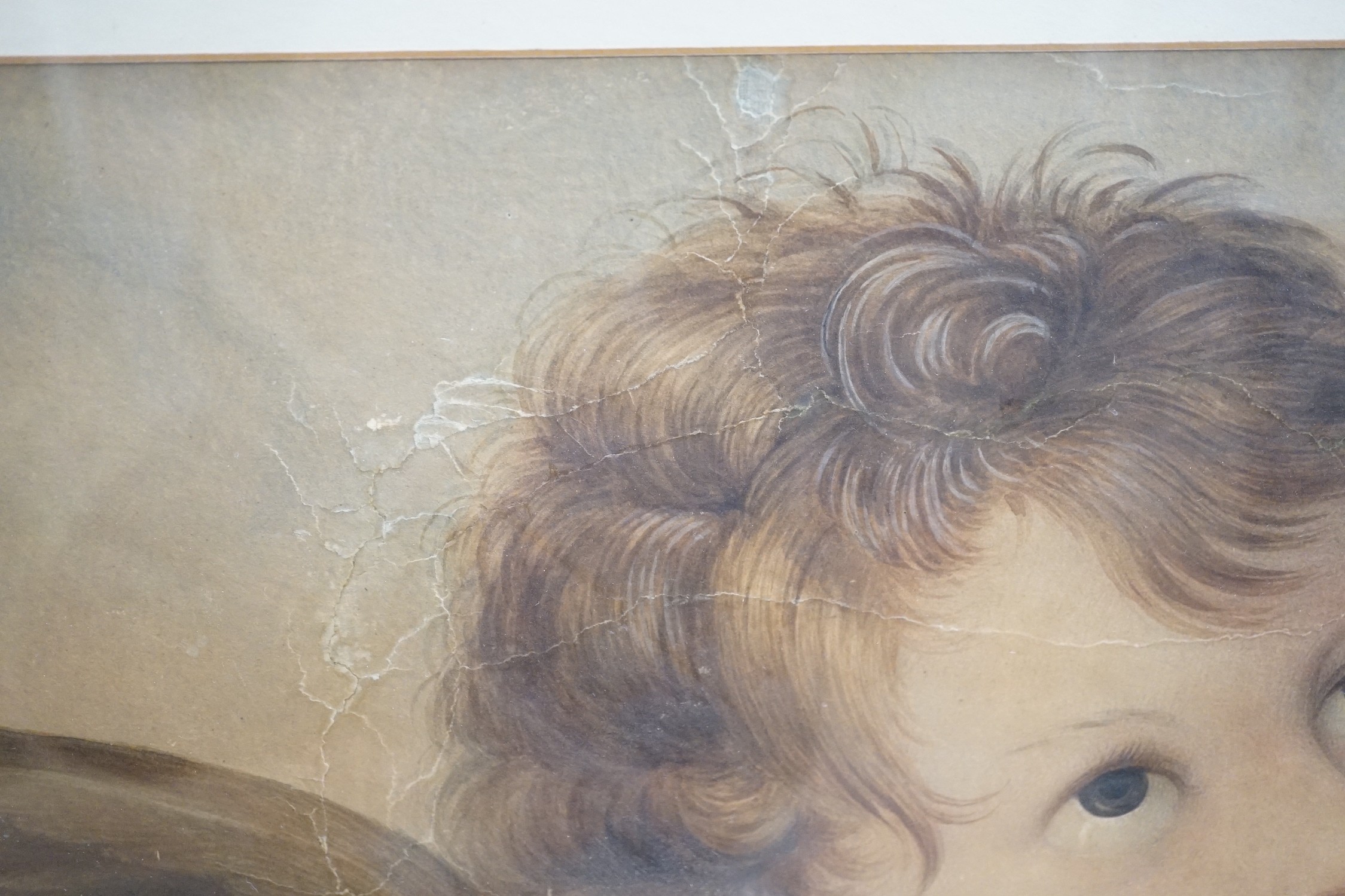 Mary Morland after Raphael, watercolour, study of an angel, signed and dated 1823, 42 x 53cm (a.f.), maple framed